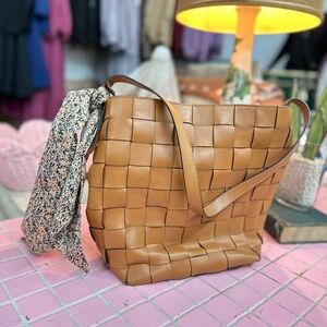 HOBO Brand Tan Woven Leather Tote Bag